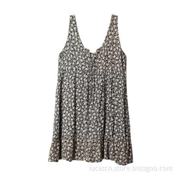 Summer Women  Sleeveless  V Neck Casual Short Dresses